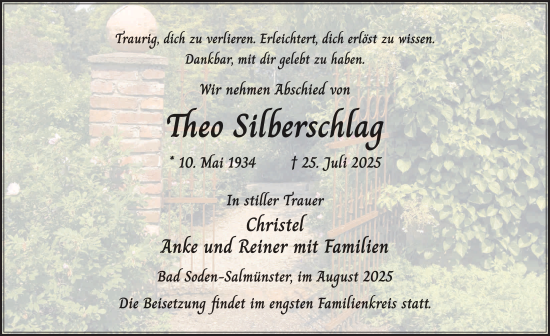 Traueranzeige von Theodor Silberschlag von FZ