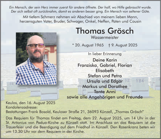 Traueranzeige von Thomas Grösch von FZ