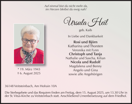 Traueranzeige von Ursula Heil von FZ