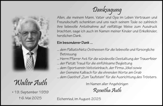 Traueranzeige von Walter Auth von FZ