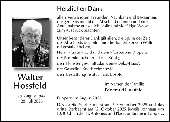 Traueranzeige von Walter Hossfeld von FZ