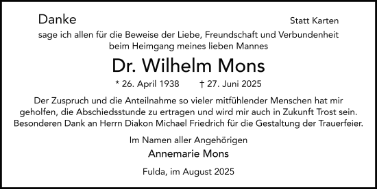Traueranzeige von Walter Mons von FZ