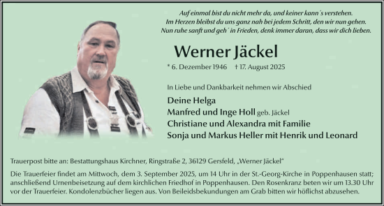 Traueranzeige von Werner Jäckel von FZ