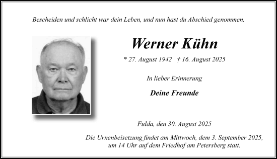 Traueranzeige von Werner Kühn von FZ