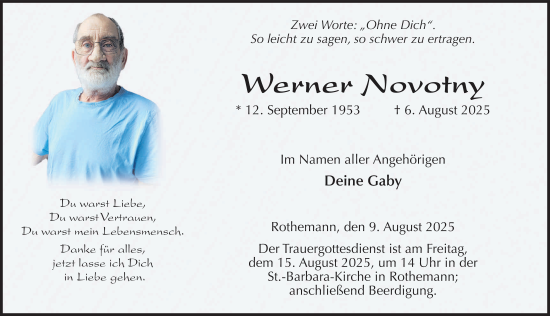Traueranzeige von Werner Novotny von FZ