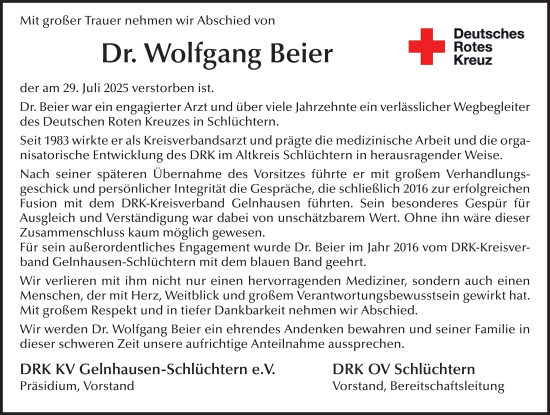 Traueranzeige von Wolfgang Beier von FZ