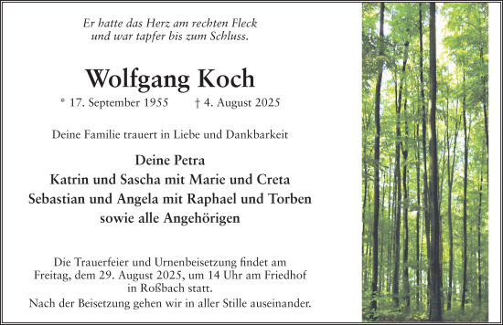 Traueranzeige von Wolfgang Koch von FZ