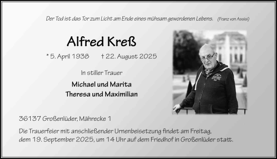 Traueranzeige von Alfred Kreß von FZ