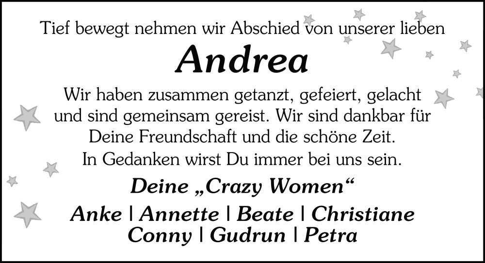  Traueranzeige für Andrea Menigat vom 23.09.2025 aus FZ