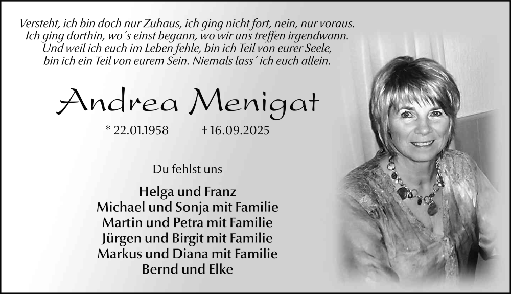  Traueranzeige für Andrea Menigat vom 23.09.2025 aus FZ