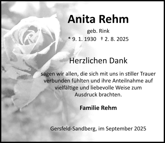 Traueranzeige von Anita Rehm von FZ