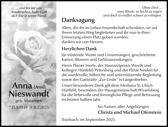 Traueranzeige von Anna Nieswandt von FZ