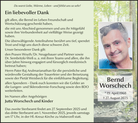 Traueranzeige von Bernd Worschech von FZ