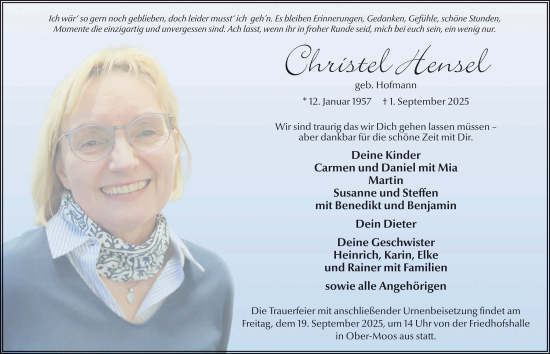 Traueranzeige von Christel Hensel von FZ