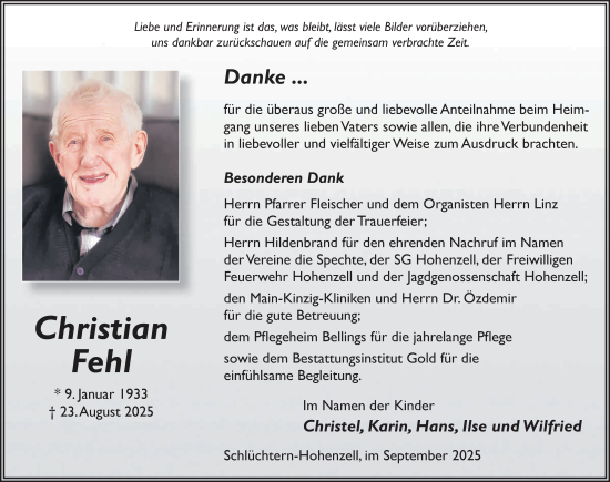 Traueranzeige von Christian Fehl von FZ