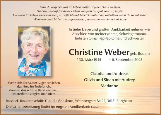 Traueranzeige von Christine Weber von FZ