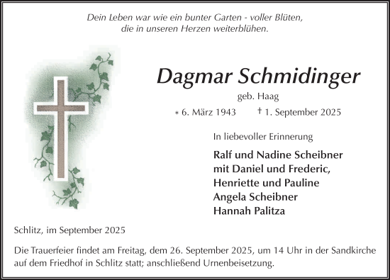 Traueranzeige von Dagmar Schmidinger von FZ