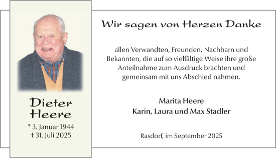Traueranzeige von Dieter Heere von FZ