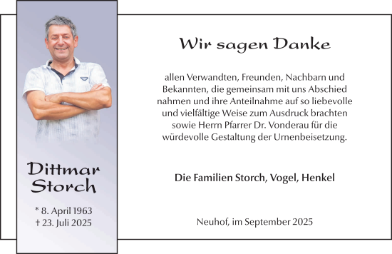 Traueranzeige von Dittmar Storch von FZ