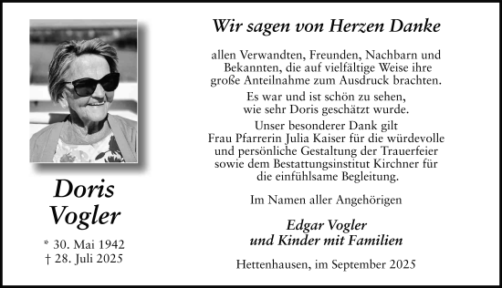 Traueranzeige von Doris Vogler von FZ