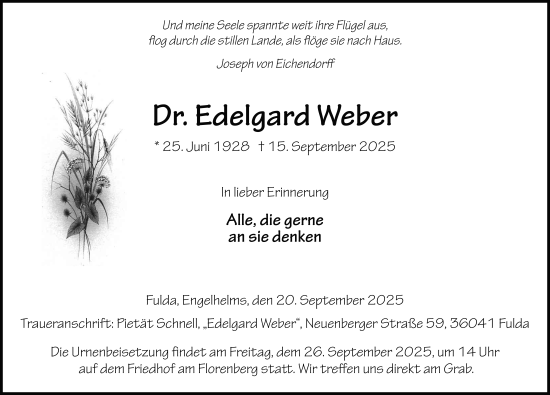 Traueranzeige von Edelgard Weber von FZ