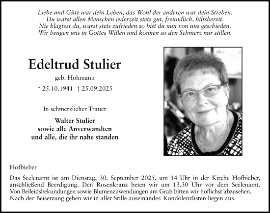 Traueranzeige von Edeltrud Stulier von FZ