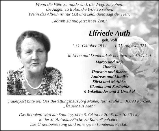 Traueranzeige von Elfriede Auth von FZ