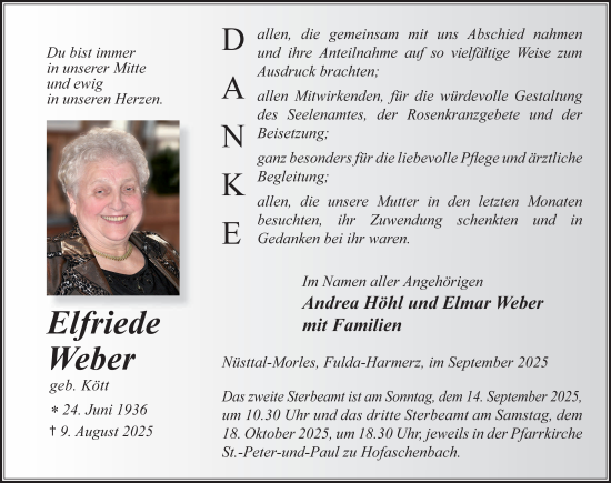 Traueranzeige von Elfriede Weber von FZ