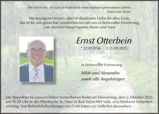 Traueranzeige von Ernst Otterbein von FZ
