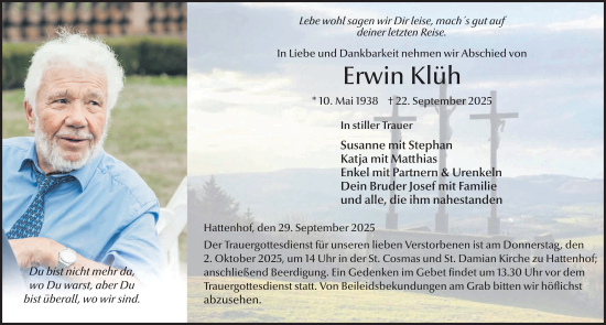 Traueranzeige von Erwin Klüh von FZ