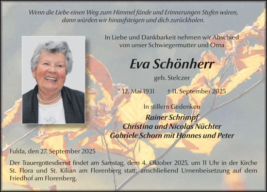Traueranzeige von Eva Schönherr von FZ