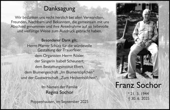 Traueranzeige von Franz Sochor von FZ