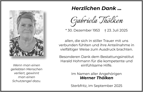 Traueranzeige von Gabriela Thölken von FZ
