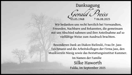 Traueranzeige von Gerald Preiss von FZ