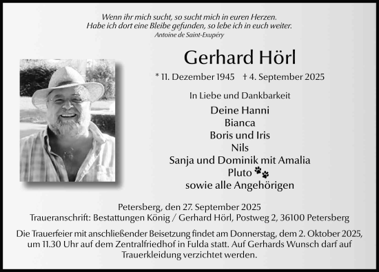 Traueranzeige von Gerhard Hörl von FZ