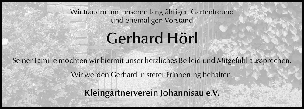  Traueranzeige für Gerhard Hörl vom 27.09.2025 aus FZ