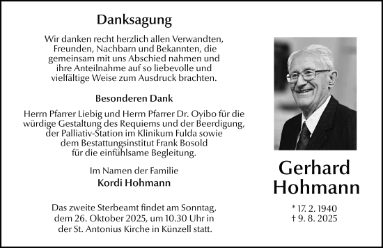 Traueranzeige von Gerhard Hohmann von FZ