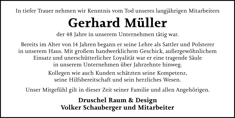  Traueranzeige für Gerhard Müller vom 20.09.2025 aus FZ