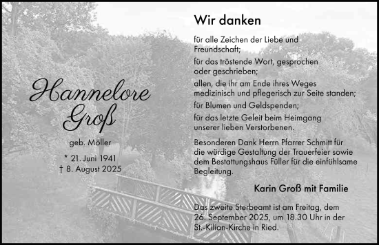 Traueranzeige von Hannelore Groß von FZ