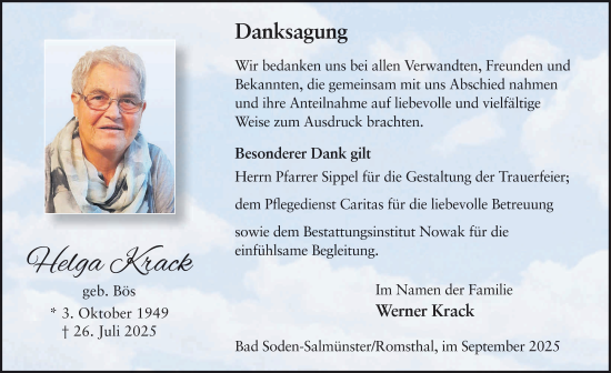 Traueranzeige von Helga Krack von FZ