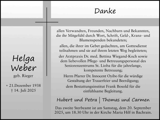Traueranzeige von Helga Weber von FZ