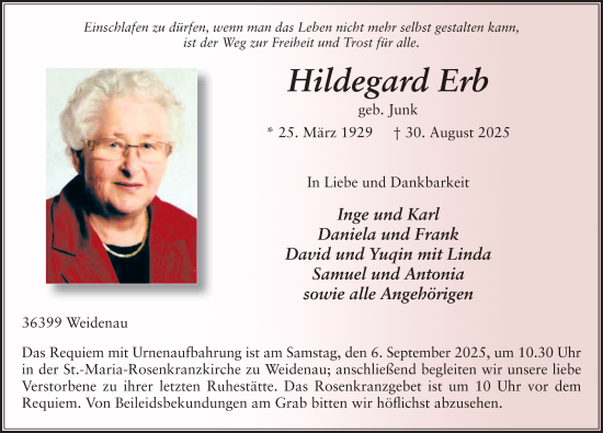 Traueranzeige von Hildegard Erb von FZ
