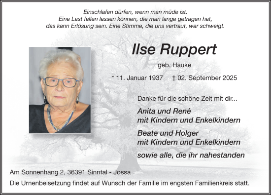 Traueranzeige von Ilse Ruppert von FZ