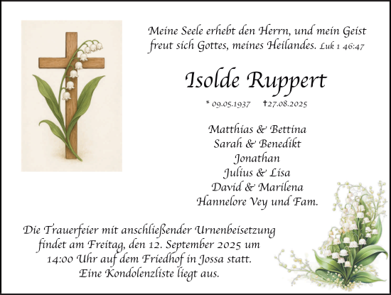 Traueranzeige von Isolde Ruppert von FZ