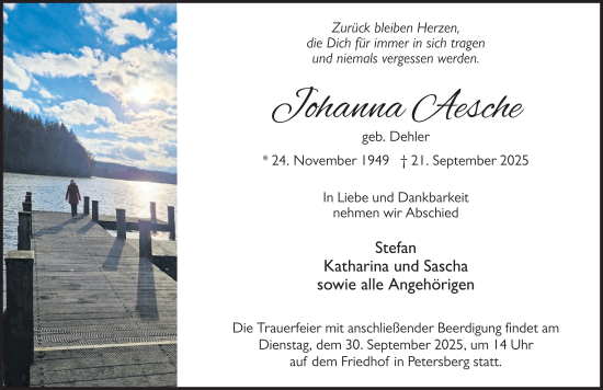 Traueranzeige von Johanna Aesche von FZ