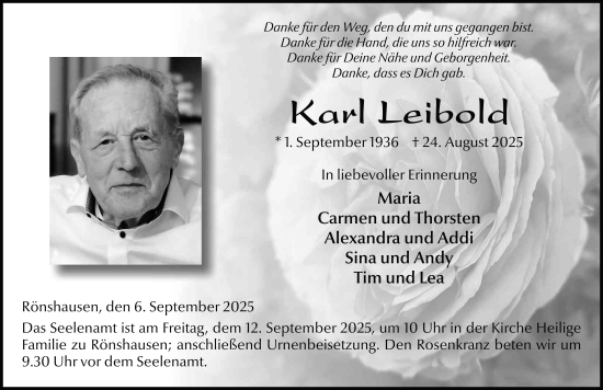 Traueranzeige von Karl Leibold von FZ