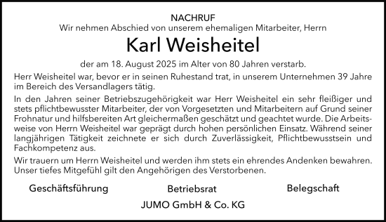 Traueranzeige von Karl Weisheitel von FZ