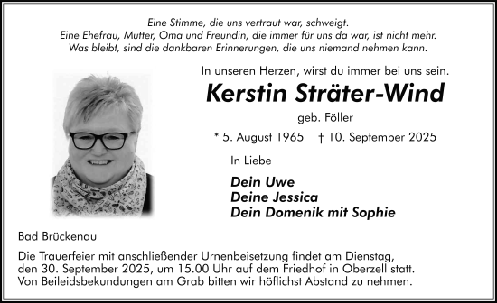 Traueranzeige von Kerstin Sträter-Wind von FZ
