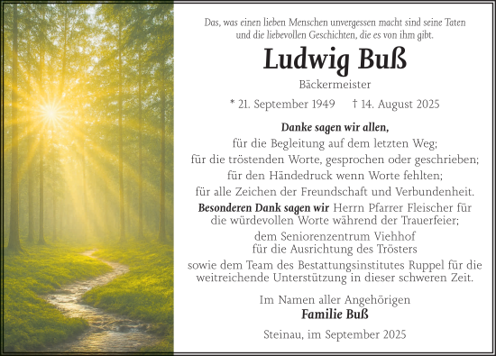 Traueranzeige von Ludwig Buß von FZ