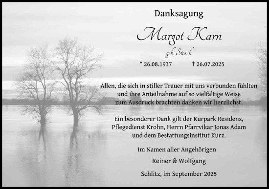 Traueranzeige von Margot Karn von FZ